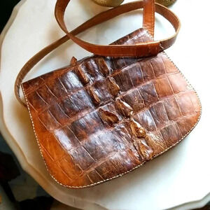 Vintage Crocodile Leather Shoulder Bag  Mid-Century True Vintage